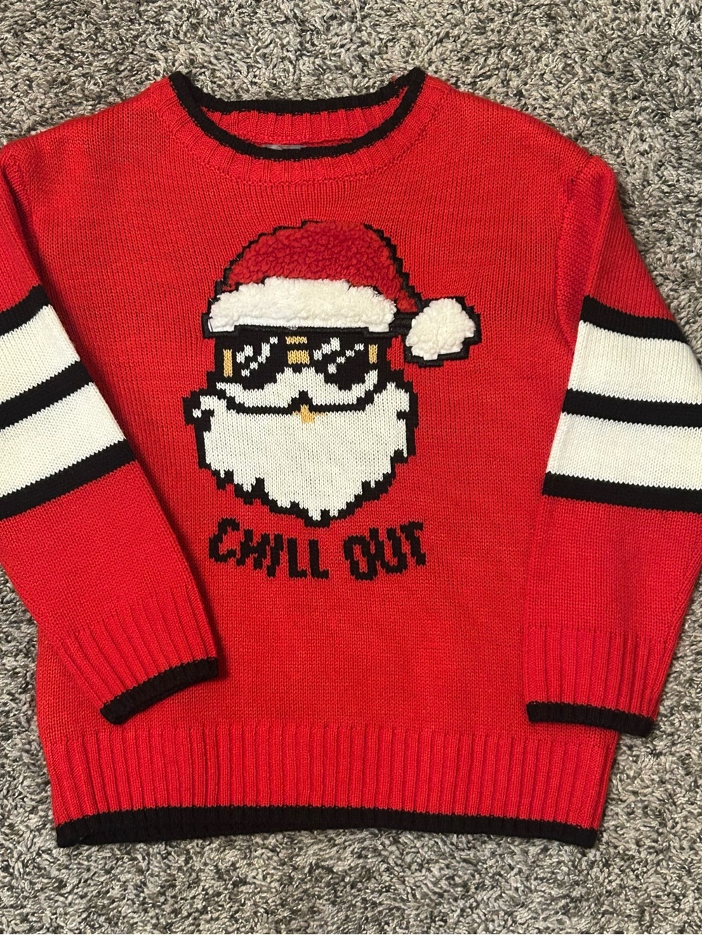 Holiday Time Red Santa 'Chill Out' Sweater with White & Black Accents